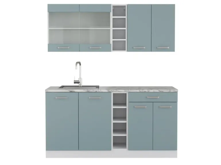 Vicco R-Line Single Küche Blau-Grau/Weiß 160 cm ohne Arbeitsplatte ohne E-Geräte
