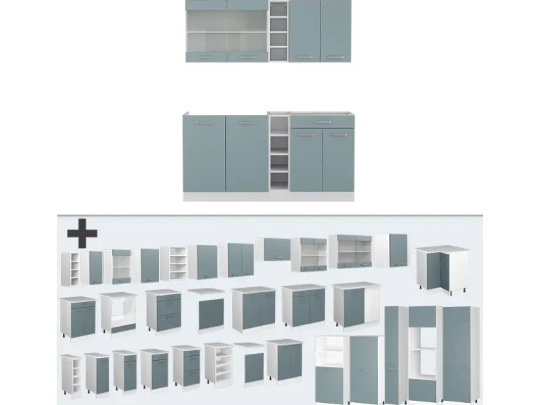 Vicco R-Line Single Küche Blau-Grau/Weiß 160 cm ohne Arbeitsplatte ohne E-Geräte