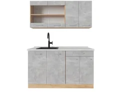 Vicco R-Line Single Küche Beton/Goldkraft Eiche 140 cm AP Marmor ohne E-Geräte