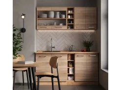 Vicco R-Line Single Küche Sonoma/Goldkraft Eiche 160 cm AP Eiche ohne E-Geräte