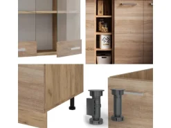 Vicco R-Line Single Küche Sonoma/Goldkraft Eiche 160 cm AP Eiche ohne E-Geräte