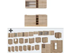 Vicco R-Line Single Küche Sonoma/Goldkraft Eiche 160 cm AP Marmor ohne E-Geräte
