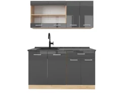 Vicco R-Line Singleküche Anthrazit Hochglanz/Goldkraft Eiche 140 cm AP Anthrazit ohne E-Geräte