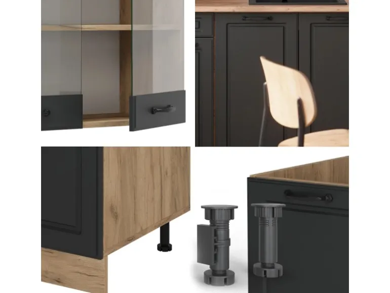 Vicco R-Line Singleküche Anthrazit Landhaus/Goldkraft Eiche 140 cm AP Marmor ohne E-Geräte