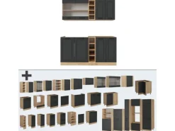 Vicco R-Line Singleküche Anthrazit Landhaus/Goldkraft Eiche 160 cm AP Marmor ohne E-Geräte