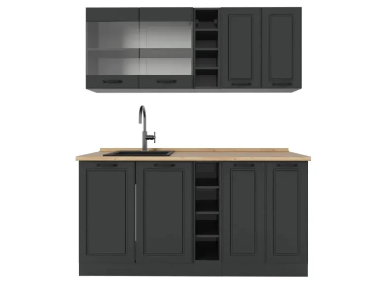 Vicco R-Line Singleküche Anthrazit Landhaus/Anthrazit 160 cm AP Eiche ohne E-Geräte