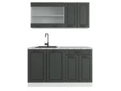 Vicco R-Line Singleküche Anthrazit Landhaus/Weiß 140 cm AP Marmor ohne E-Geräte