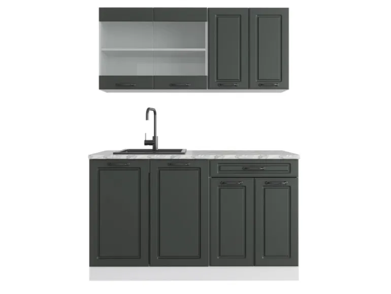 Vicco R-Line Singleküche Anthrazit Landhaus/Weiß 140 cm AP Marmor ohne E-Geräte