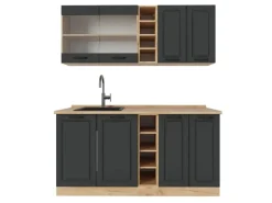 Vicco R-Line Singleküche Anthrazit Landhaus/Goldkraft Eiche 160 cm AP Eiche ohne E-Geräte