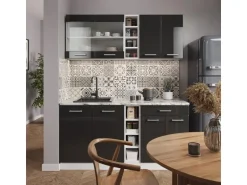 Vicco R-Line Singleküche Anthrazit Hochglanz/Weiß 160 cm AP Marmor ohne E-Geräte