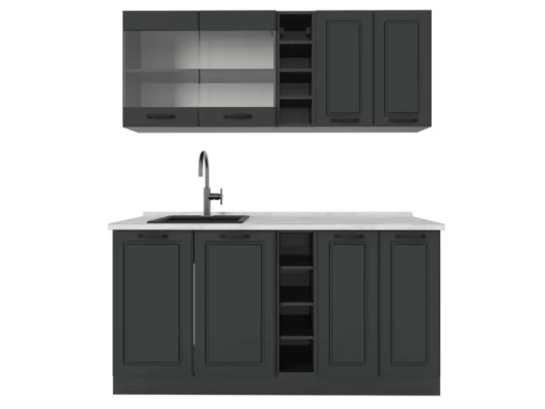 Vicco R-Line Singleküche Anthrazit Landhaus/Anthrazit 160 cm AP Marmor ohne E-Geräte