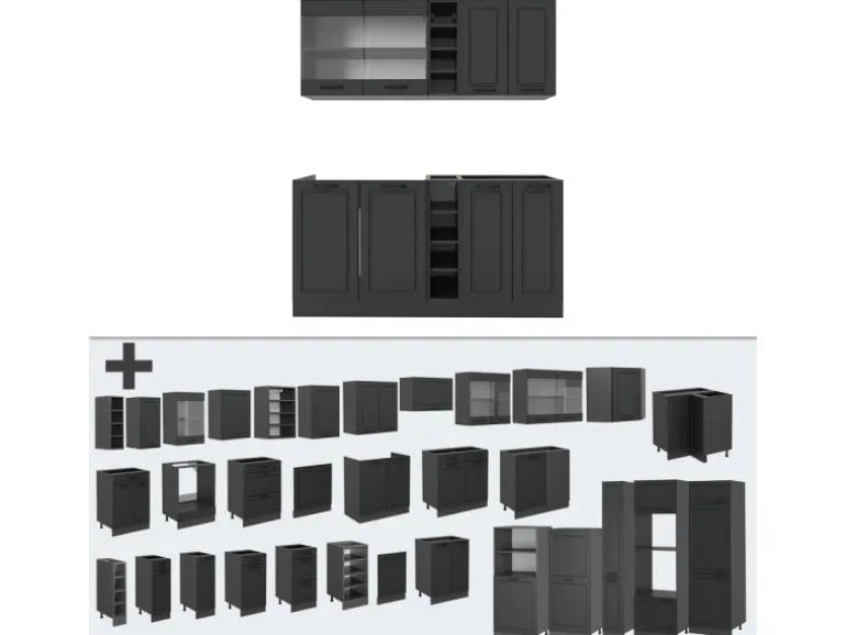 Vicco R-Line Singleküche Anthrazit Landhaus/Anthrazit 160 cm AP Marmor ohne E-Geräte