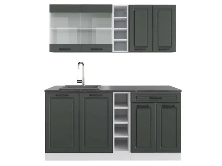 Vicco R-Line Singleküche Anthrazit Landhaus/Weiß 160 cm AP Anthrazit ohne E-Geräte