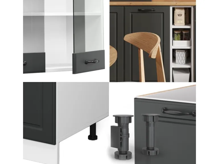 Vicco R-Line Singleküche Anthrazit Landhaus/Weiß 160 cm AP Anthrazit ohne E-Geräte