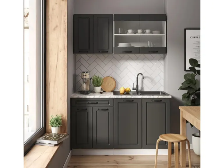 Vicco R-Line Singleküche Anthrazit Landhaus/Weiß 140 cm ohne Arbeitsplatte ohne E-Geräte