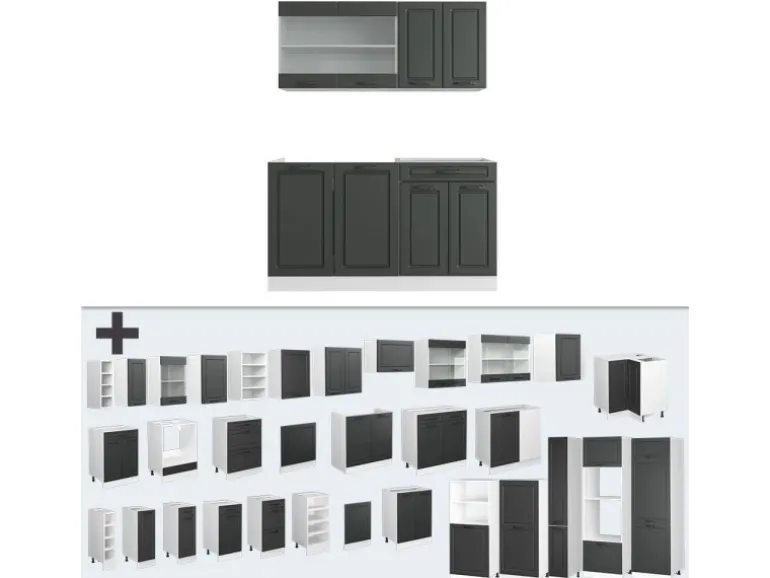 Vicco R-Line Singleküche Anthrazit Landhaus/Weiß 140 cm ohne Arbeitsplatte ohne E-Geräte
