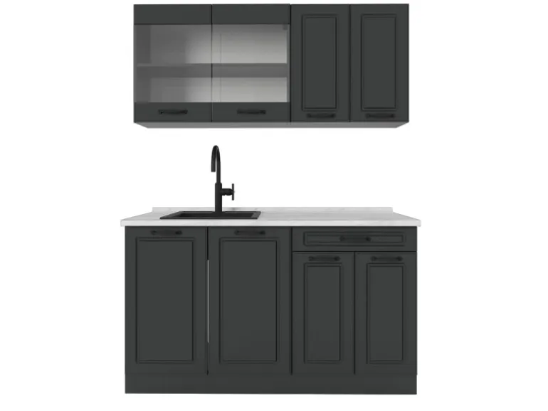 Vicco R-Line Singleküche Anthrazit Landhaus/Anthrazit 140 cm AP Marmor ohne E-Geräte