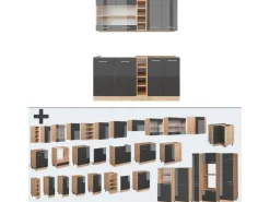 Vicco R-Line Singleküche Anthrazit Hochglanz/Goldkraft Eiche 160 cm AP Anthrazit ohne E-Geräte