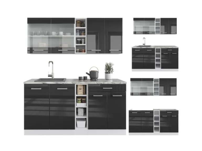 Vicco R-Line Singleküche Anthrazit Hochglanz/Weiß 160 cm ohne Arbeitsplatte ohne E-Geräte