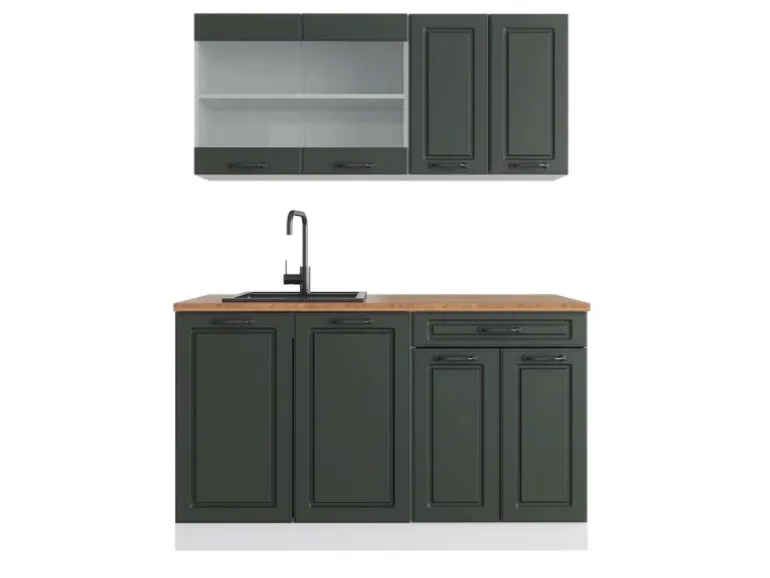Vicco R-Line Singleküche Anthrazit Landhaus/Weiß 140 cm AP Eiche ohne E-Geräte