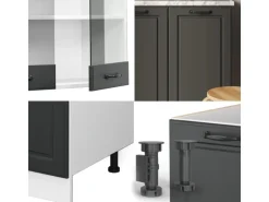 Vicco R-Line Singleküche Anthrazit Landhaus/Weiß 140 cm AP Eiche ohne E-Geräte