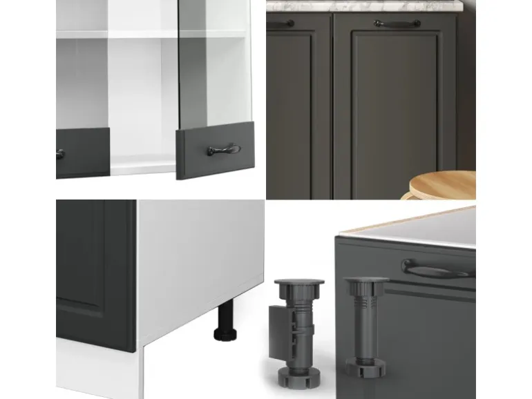 Vicco R-Line Singleküche Anthrazit Landhaus/Weiß 140 cm AP Eiche ohne E-Geräte