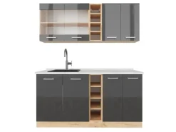 Vicco R-Line Singleküche Anthrazit Hochglanz/Goldkraft Eiche 160 cm AP Marmor ohne E-Geräte