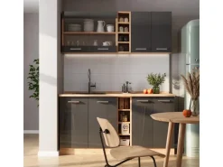 Vicco R-Line Singleküche Anthrazit Hochglanz/Goldkraft Eiche 160 cm AP Marmor ohne E-Geräte