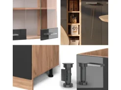 Vicco R-Line Singleküche Anthrazit Hochglanz/Goldkraft Eiche 160 cm AP Eiche ohne E-Geräte