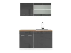 Vicco R-Line Singleküche Anthrazit Hochglanz/Weiß 140 cm AP Eiche ohne E-Geräte