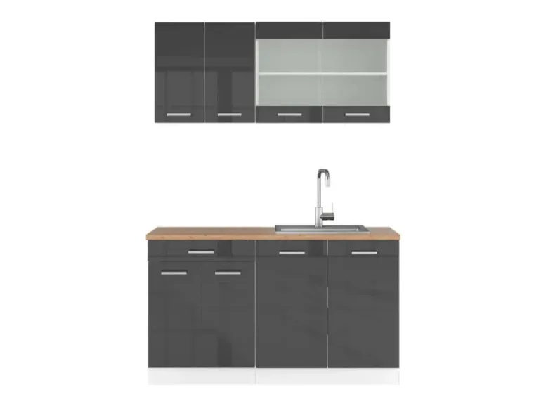 Vicco R-Line Singleküche Anthrazit Hochglanz/Weiß 140 cm AP Eiche ohne E-Geräte