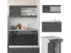 Vicco R-Line Singleküche Anthrazit Hochglanz/Weiß 140 cm AP Eiche ohne E-Geräte