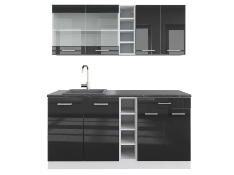 Vicco R-Line Singleküche Anthrazit Hochglanz/Weiß 160 cm AP Anthrazit ohne E-Geräte