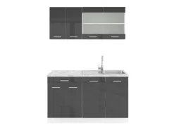 Vicco R-Line Singleküche Anthrazit Hochglanz/Weiß 140 cm AP Marmor ohne E-Geräte