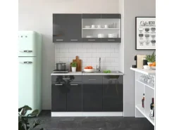 Vicco R-Line Singleküche Anthrazit Hochglanz/Weiß 140 cm AP Marmor ohne E-Geräte