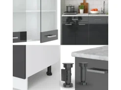 Vicco R-Line Singleküche Anthrazit Hochglanz/Weiß 140 cm AP Marmor ohne E-Geräte