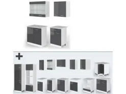 Vicco R-Line Singleküche Anthrazit Hochglanz/Weiß 140 cm AP Marmor ohne E-Geräte