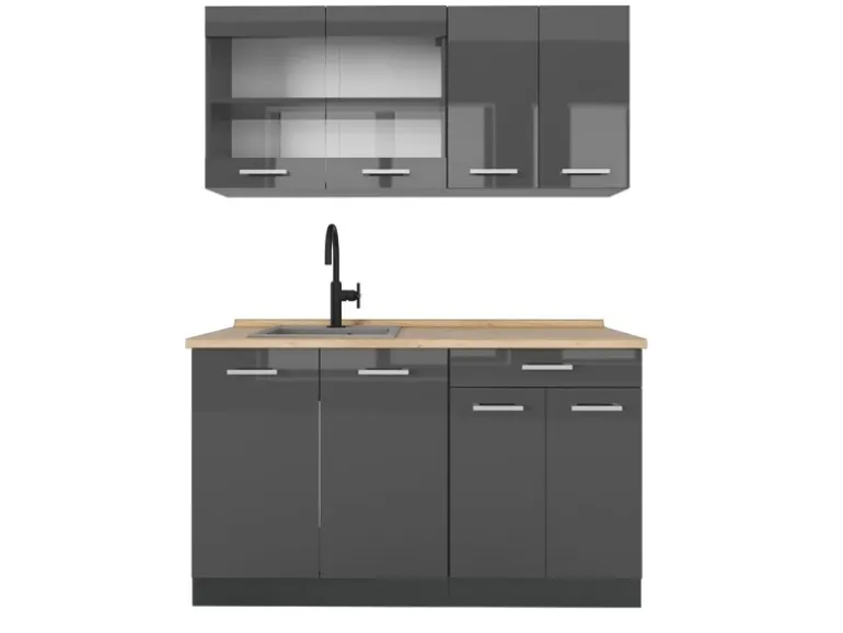 Vicco R-Line Singleküche Anthrazit Hochglanz/Anthrazit 140 cm ohne Arbeitsplatte ohne E-Geräte
