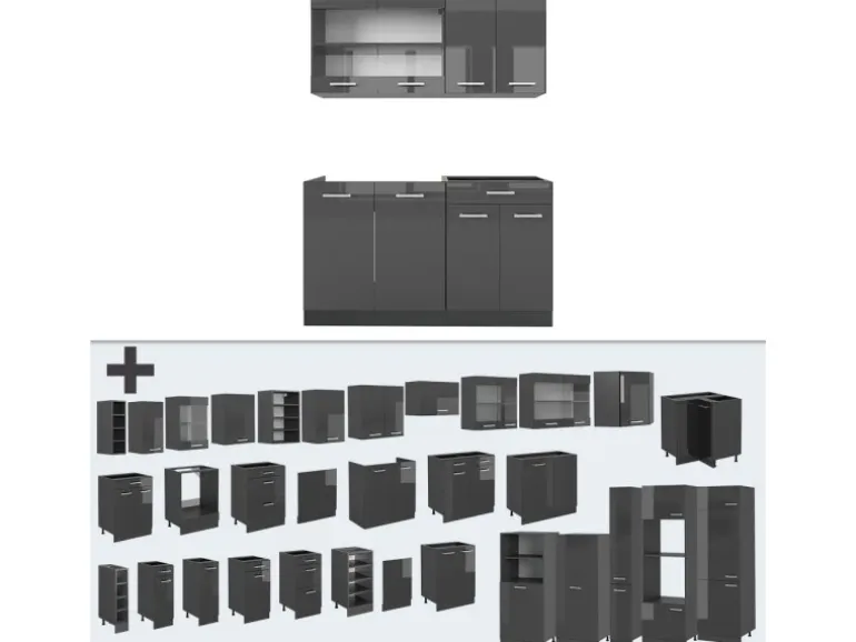 Vicco R-Line Singleküche Anthrazit Hochglanz/Anthrazit 140 cm ohne Arbeitsplatte ohne E-Geräte