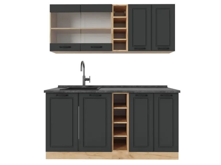 Vicco R-Line Singleküche Anthrazit Landhaus/Goldkraft Eiche 160 cm AP Anthrazit ohne E-Geräte