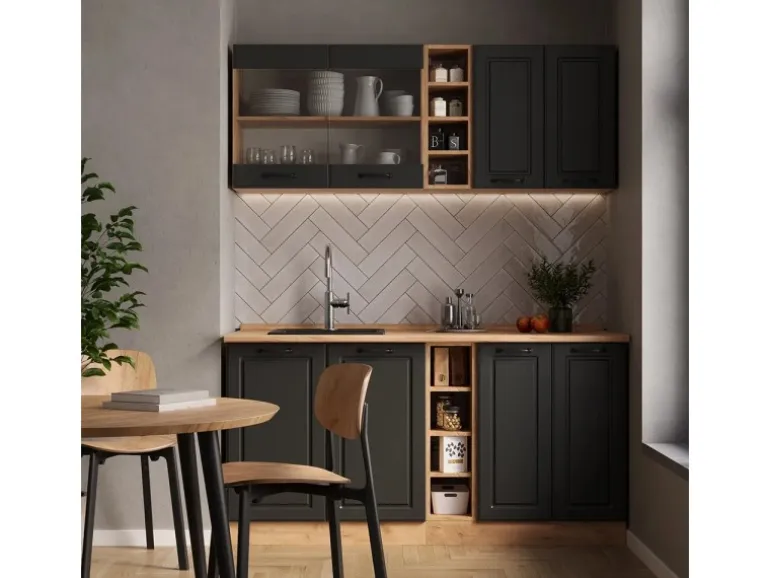 Vicco R-Line Singleküche Anthrazit Landhaus/Goldkraft Eiche 160 cm AP Anthrazit ohne E-Geräte