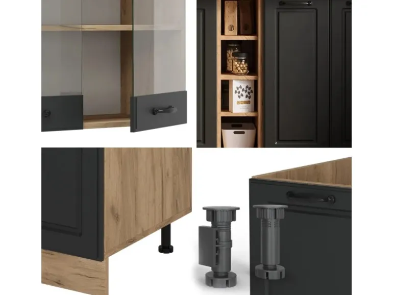 Vicco R-Line Singleküche Anthrazit Landhaus/Goldkraft Eiche 160 cm AP Anthrazit ohne E-Geräte