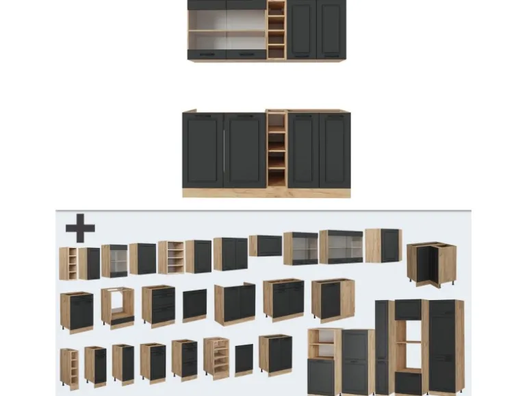 Vicco R-Line Singleküche Anthrazit Landhaus/Goldkraft Eiche 160 cm AP Anthrazit ohne E-Geräte