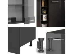 Vicco R-Line Singleküche Anthrazit Hochglanz/Anthrazit 160 cm AP Anthrazit ohne E-Geräte