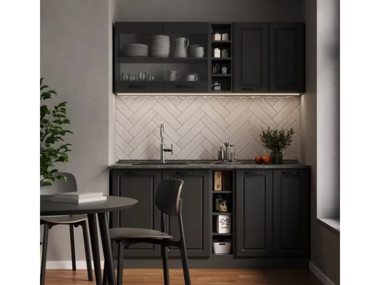 Vicco R-Line Singleküche Anthrazit Landhaus/Anthrazit 160 cm ohne Arbeitsplatte ohne E-Geräte