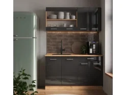 Vicco R-Line Singleküche Anthrazit Hochglanz/Goldkraft Eiche 140 cm AP Eiche ohne E-Geräte