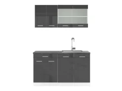 Vicco R-Line Singleküche Anthrazit Hochglanz/Weiß 140 cm AP Anthrazit ohne E-Geräte