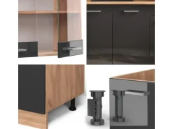 Vicco R-Line Singleküche Anthrazit Hochglanz/Goldkraft Eiche 140 cm AP Marmor ohne E-Geräte