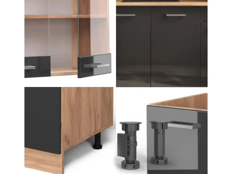 Vicco R-Line Singleküche Anthrazit Hochglanz/Goldkraft Eiche 140 cm AP Marmor ohne E-Geräte