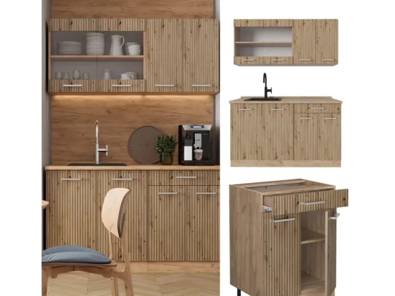 Vicco R-Line Singleküche Artisan-Eiche/Goldkraft Eiche 140 cm AP Anthrazit ohne E-Geräte